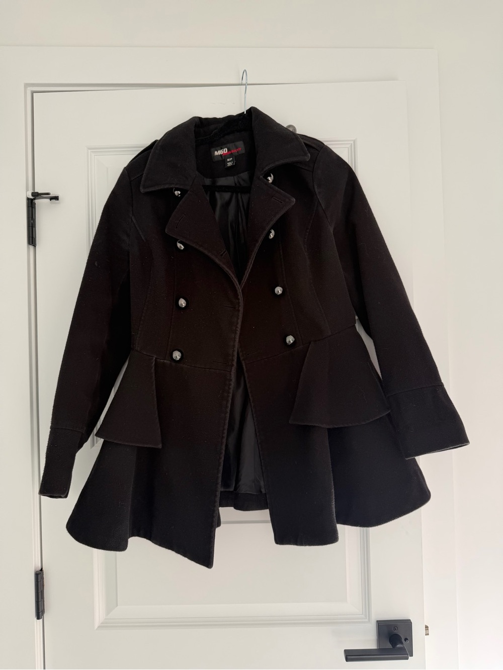 Miss Sixty Black Double-Breasted Peplum Pea Coat